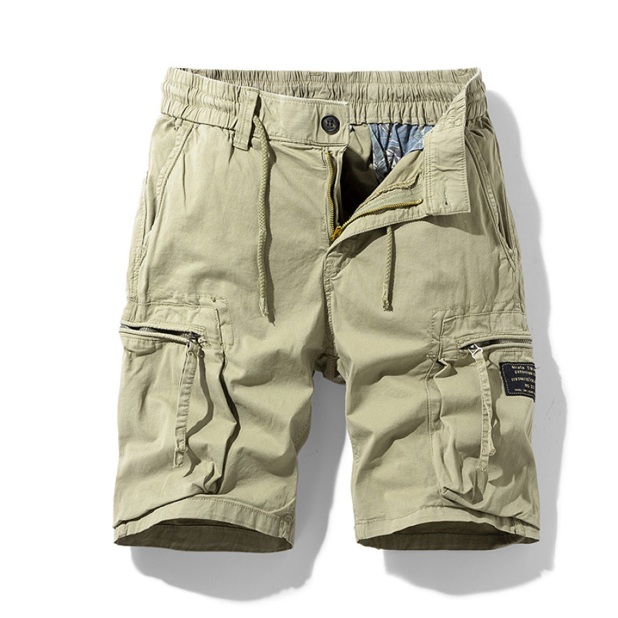 

Men's Elastic Waist Drawstring Pocket Micro-Stretch Cotton Sports Cargo Shorts