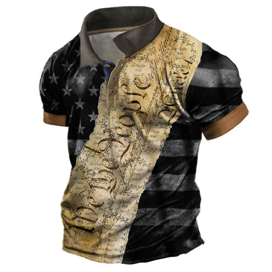 

Men's Vintage American Flag Independence Day Colorblock Polo T-Shirt
