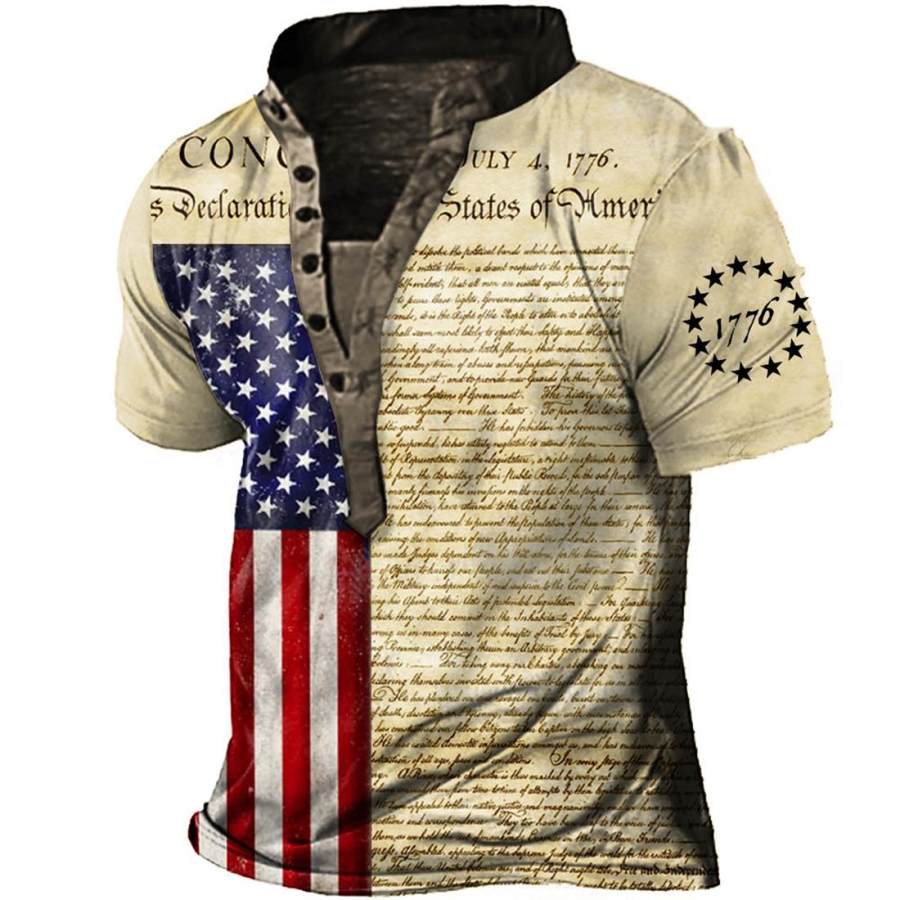 

Men's Vintage1776 American Flag Independence Day Henley T-Shirt