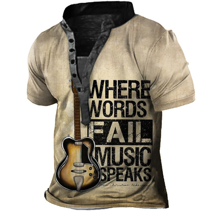 

Plus Size Men's Vintage Music Print Henley T-Shirt