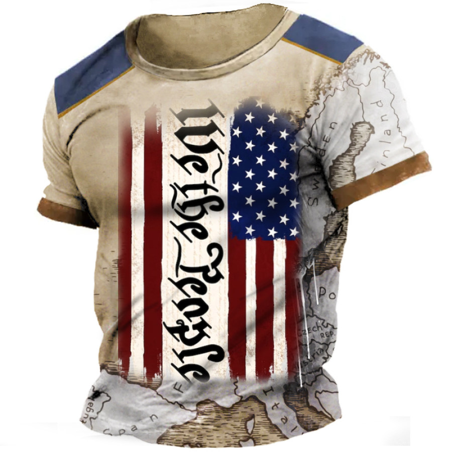 

Men's Vintage World Map We The People American Flag Print T-Shirt