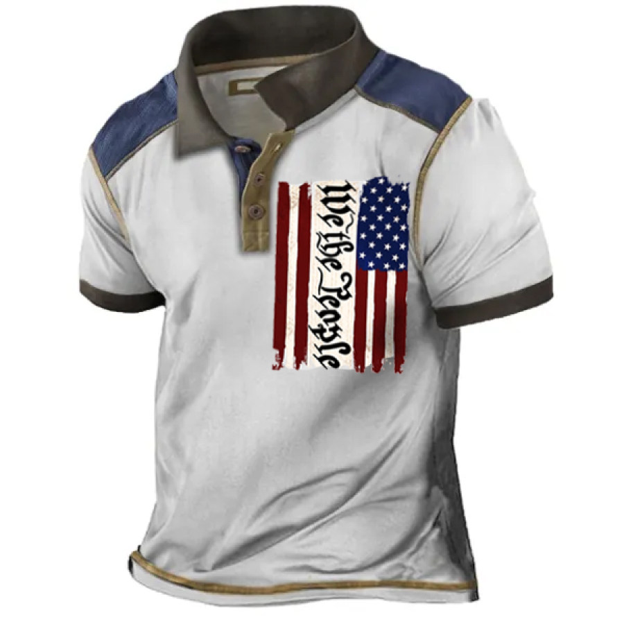 

Men American Flag Print Short Sleeve Polo Shirt