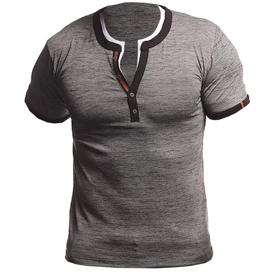 

Men's Vintage Colorblock Henley Collar T-Shirt