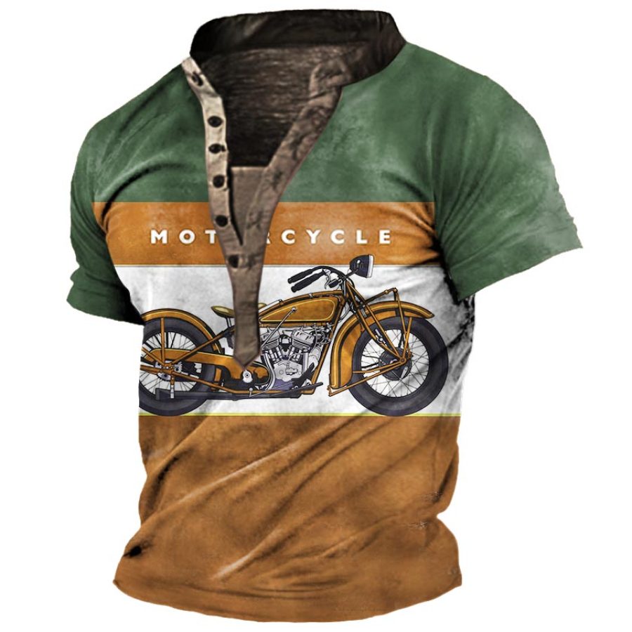 

Men's Vintage Motorcycle Colorblock Henley T-Shirt