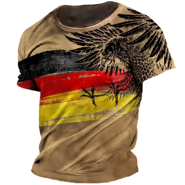 Plus Size Men's Vintage German Flag Eagle Print T-Shirt - Kalesafe.com 