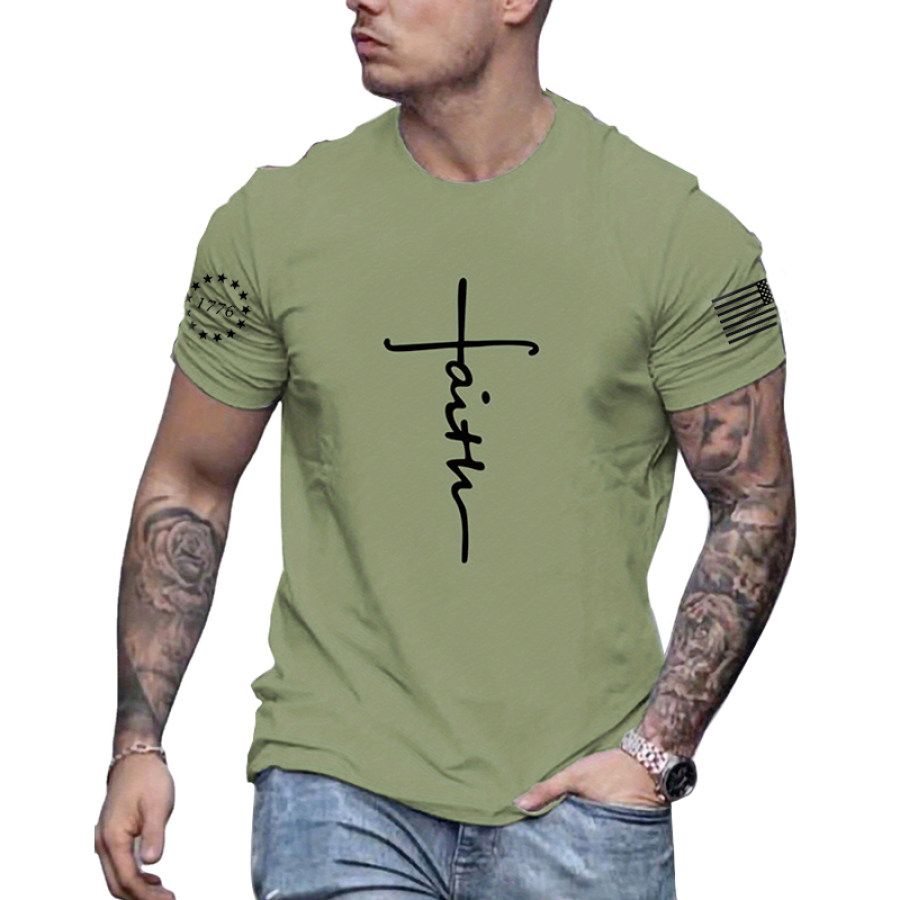 

Men's 1776 American Flag Jesus Cross Print Casual T-Shirt