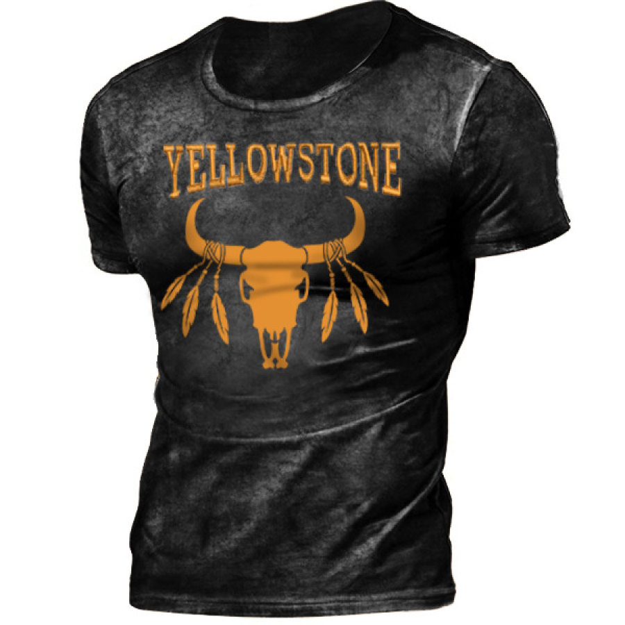 

Men's Vintage Yellowstone Print Casual Short Sleeve T-Shirt