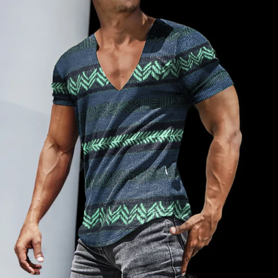 

Men's Azerbaijan Tribal Kilim Casual Slim Sports V Neck Tops