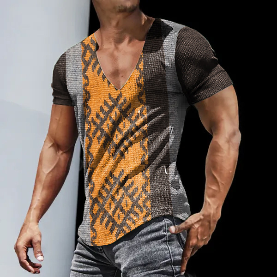 

Men's Azerbaijan Tribal Kilim Casual Slim Sports V Neck Tops