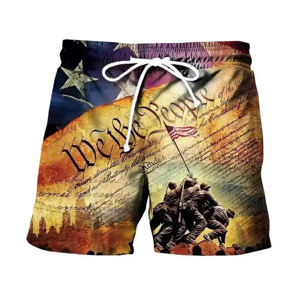 Men's Drawstring Shorts Plus Size Vintage American Flag Independence Day Summer Shorts Khaki 