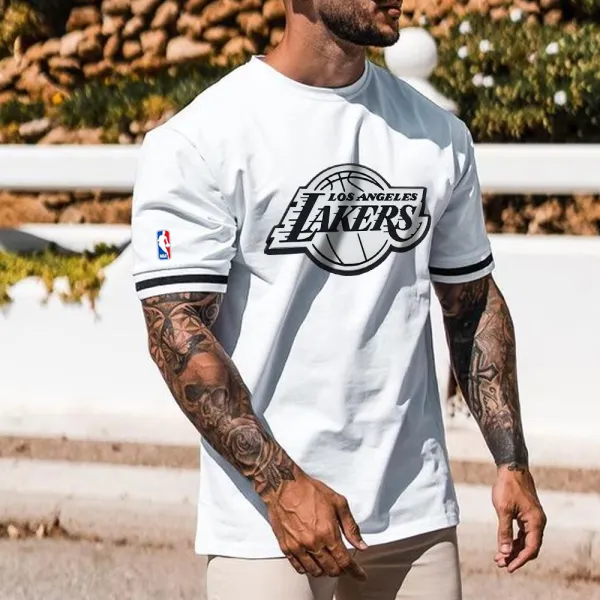 Men's NBA Lakers Print Athletic Short Sleeve T-Shirt - Nicheten.com 