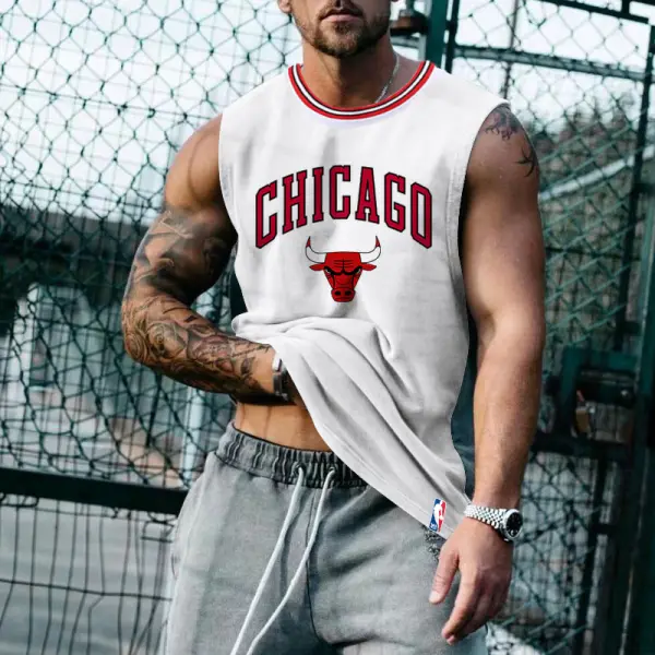 Camiseta Sin Mangas Para Hombre Con Cuello Redondo NBA Chicago Bulls Basketball Outdoor Summer Daily Tops White - Faciway.com 