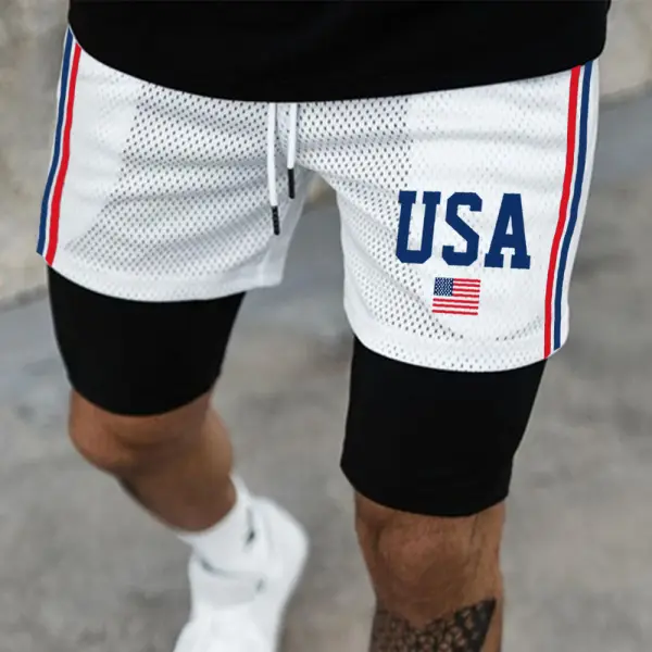 Men's USA Casual Print Mesh Performance Shorts - Faciway.com 
