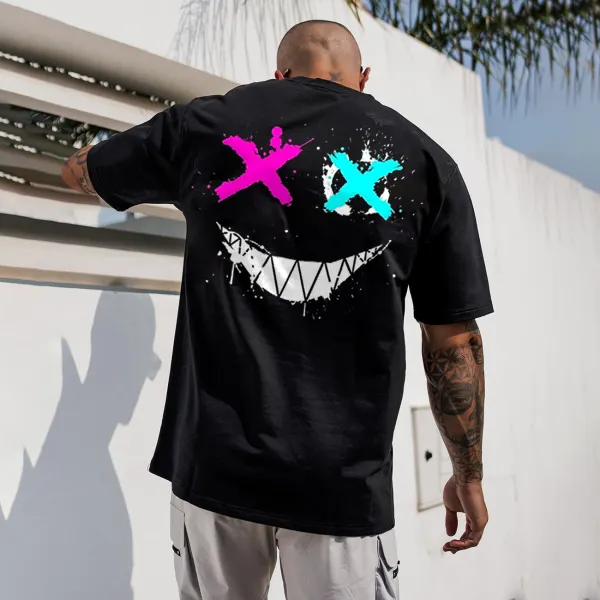 Smiley T-Shirt Oversized Casual Men's Short Sleeve T-Shirt - Chrisitina.com 