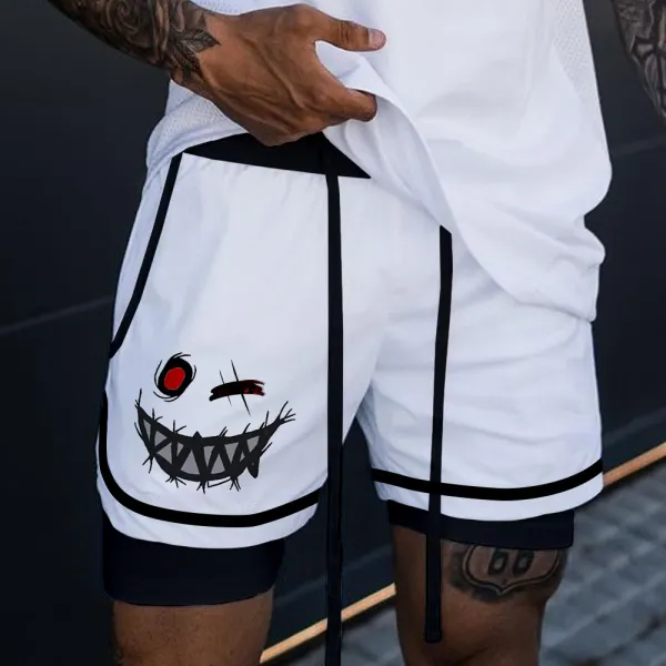 Casual Smiley Double Layer Gym Shorts - Villagenice.com 