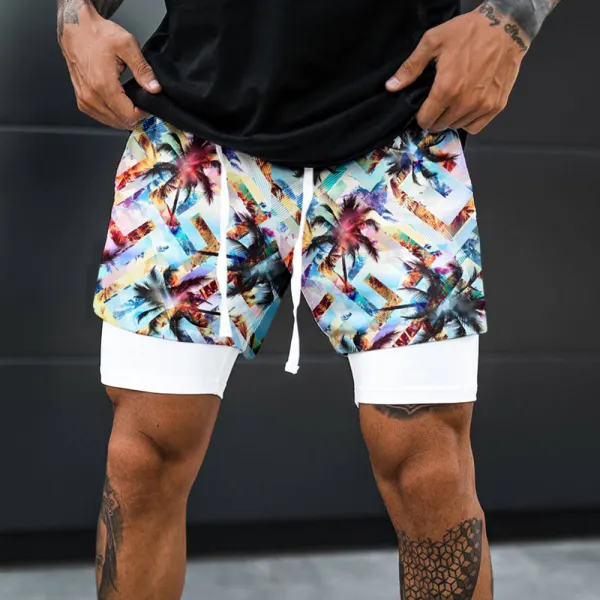 Men's Summer Surf Print Shorts Double Layer Security Performance Shorts - Chrisitina.com 