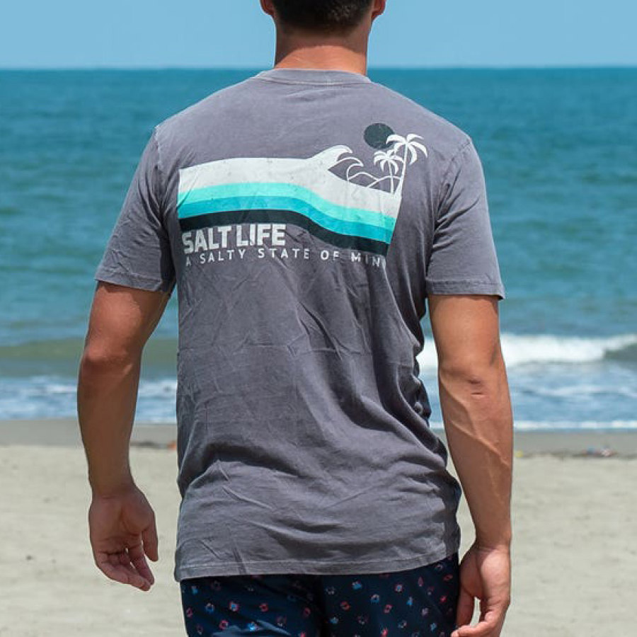 

Men's T-Shirt Vintage Salt Life Coconut Tree Surf Beach Hawaii Short Sleeve Tee Outdoor Summer Daily Tops Gray