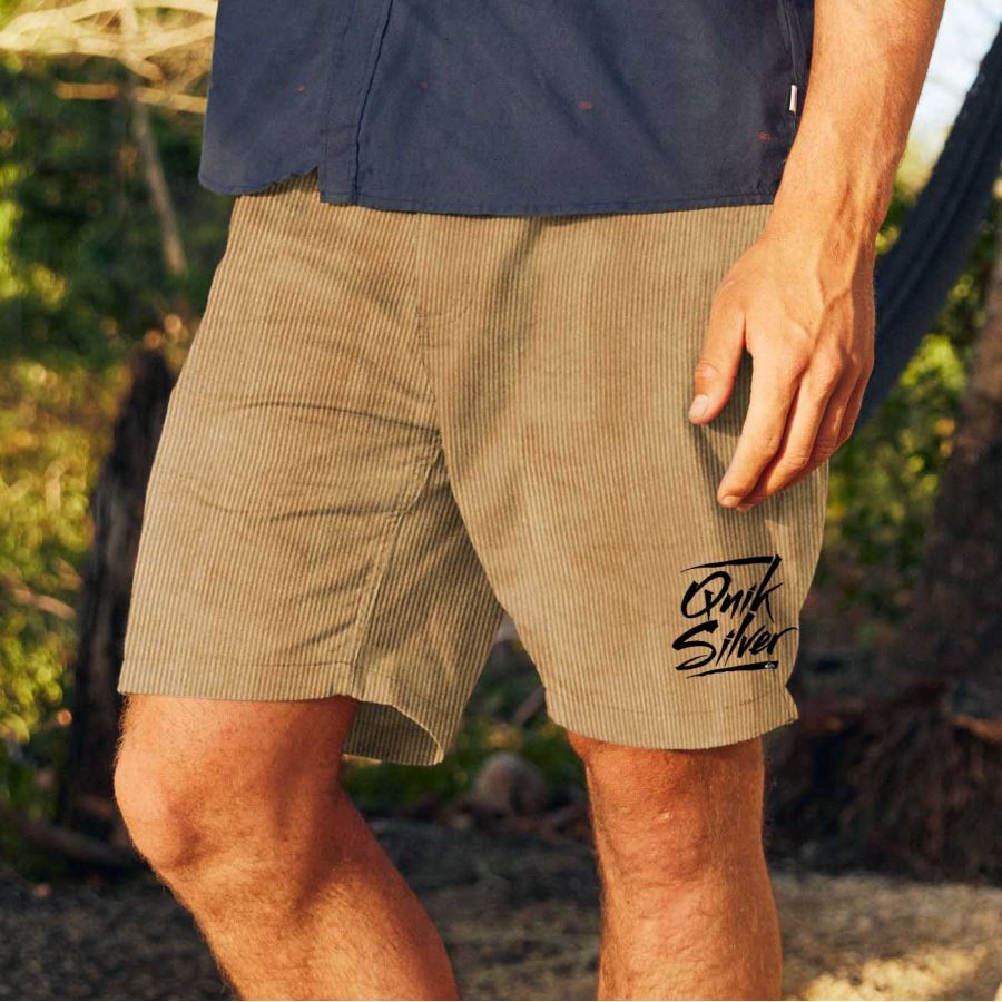 

Men's Surf Shorts Vintage Quiksilver Corduroy Hawaiian Beach Summer Daily 9 Inch Walk Shorts Boardshorts Khaki