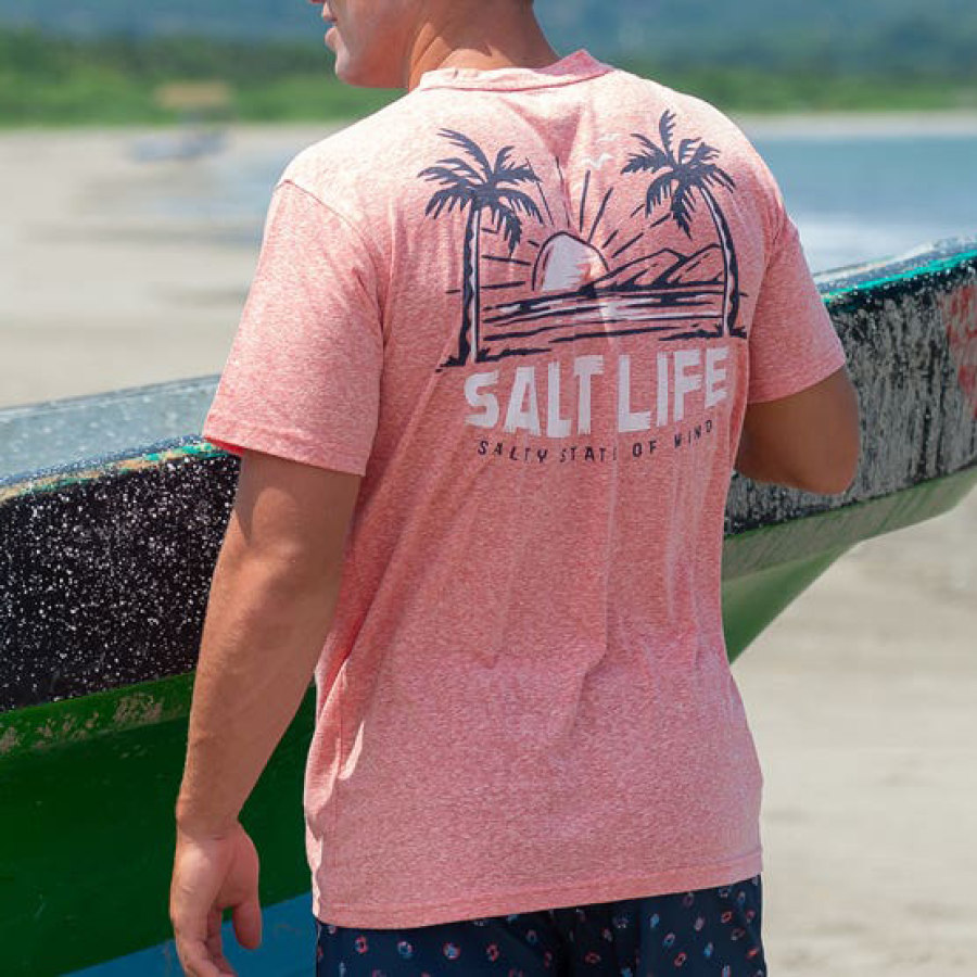 

Men's T-Shirt Vintage Salt Life Coconut Tree Surf Beach Hawaii Short Sleeve Tee Outdoor Summer Daily Tops Shrimp Pink