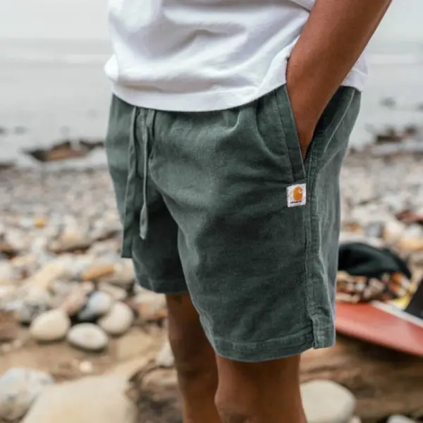 Men's Shorts Retro Corduroy 5 Inch Shorts Surf Beach Shorts Daily Casual Green - Nicheten.com 