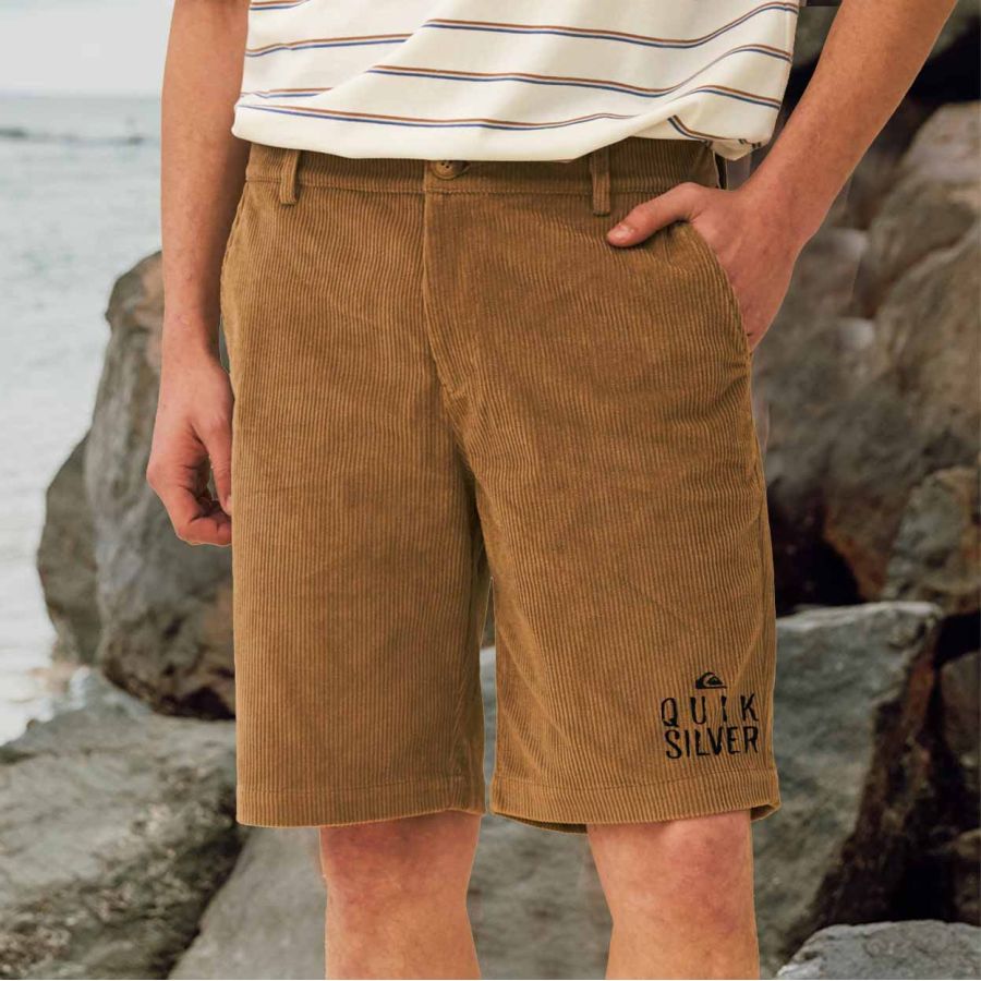 

Men's Surf Shorts Vintage Quiksilver Corduroy Hawaiian Beach Summer Daily Walk Shorts Boardshorts Khaki