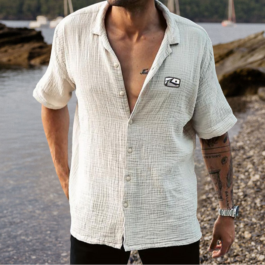 

Men's Casual Loose Cotton Linen Short-Sleeved Shirt