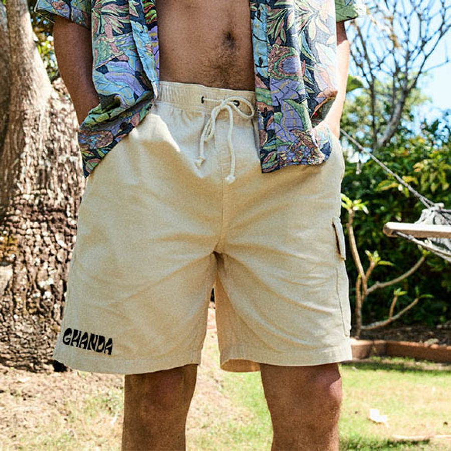 

Men's Surf Shorts Vintage Ghanda Corduroy Hawaiian Beach Summer Daily 11 Inch Walk Shorts Boardshorts Beige
