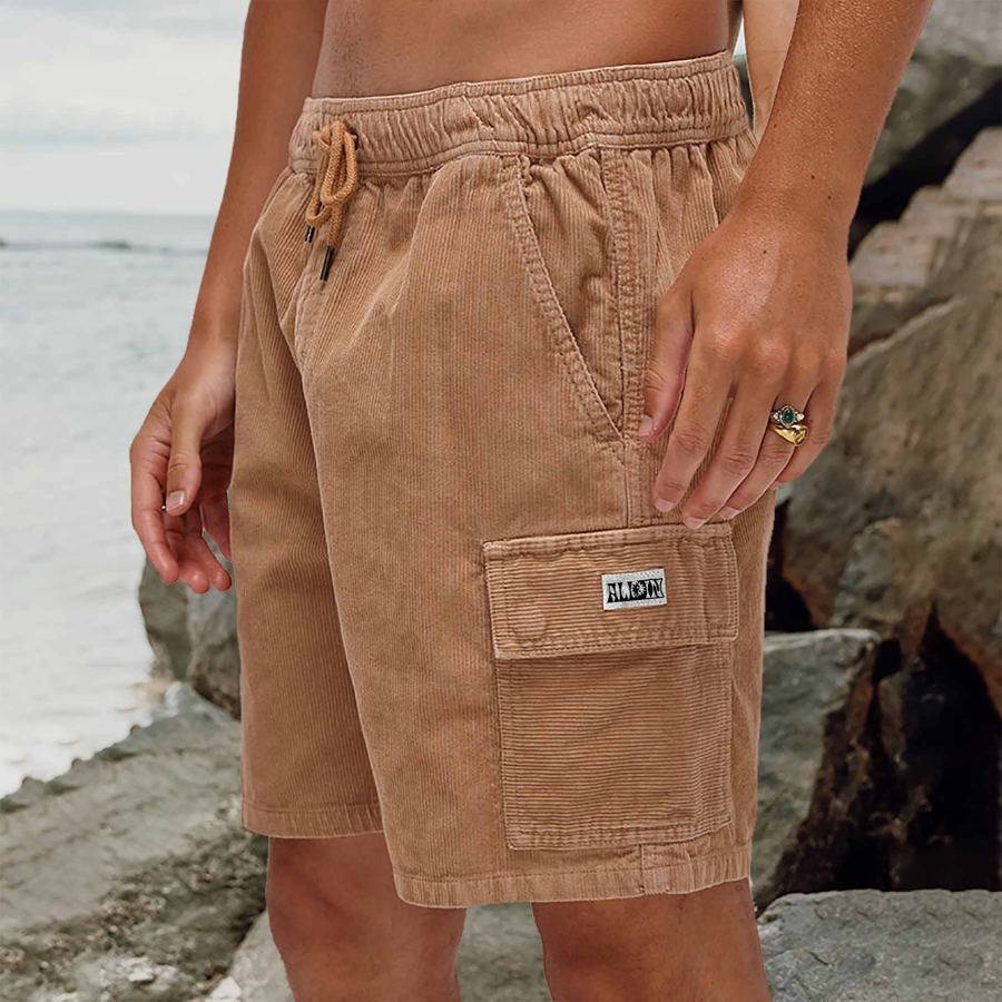 

Men's Surf Shorts Vintage Corduroy Hawaiian Beach Summer Daily 11 Inch Walk Shorts Boardshorts Khaki