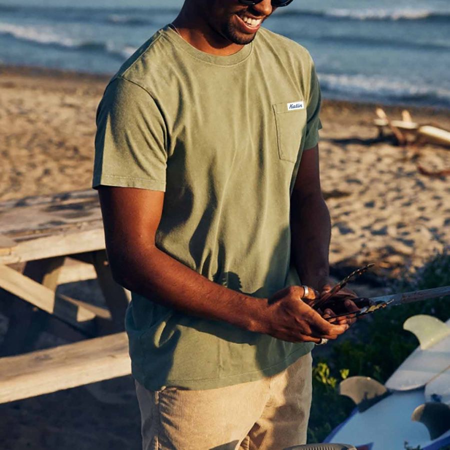 

Men's T-Shirt Vintage Katin Graphic Pocket Tee Short Sleeve Surf Outdoor Summer Daily Tops Green
