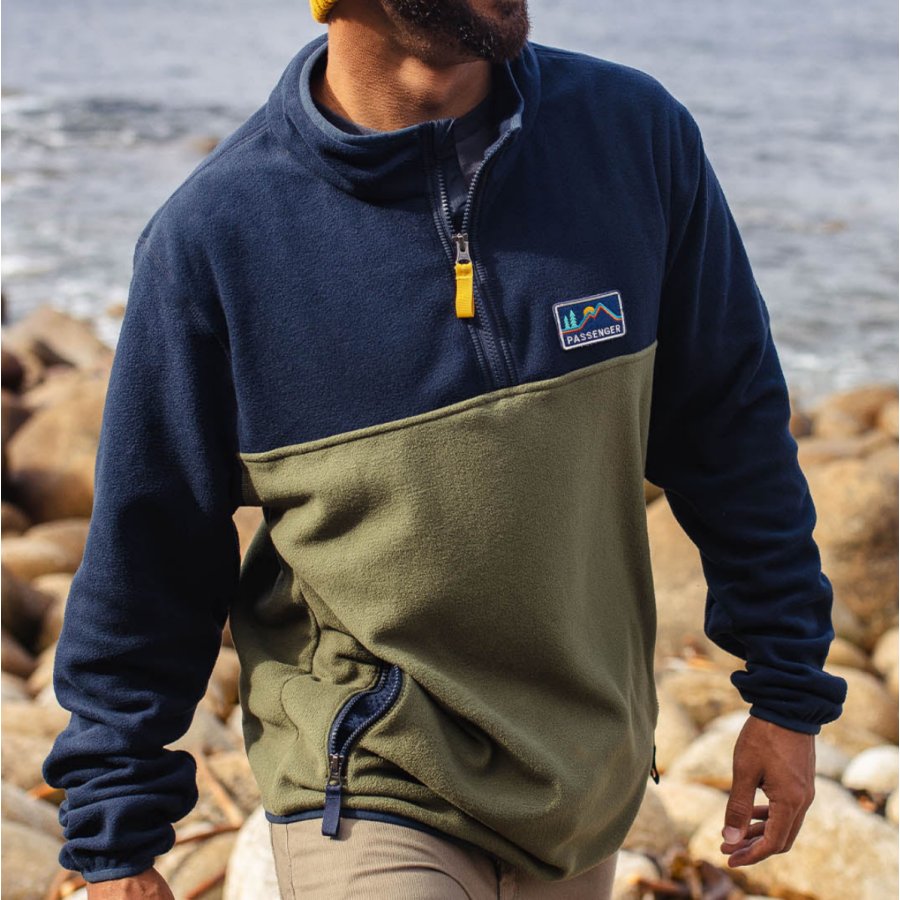 

Men's Vintage Outdoor Color Block Pocket Fleece Sweatshirt