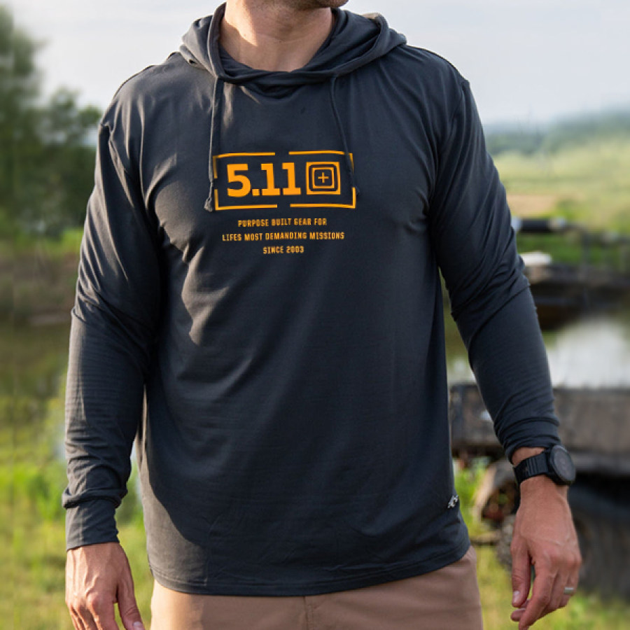 

511 Men's Quick Dry Hooded T-shirt Outdoor SPF 50+ Protection Hike Sports Run Pullover Tactical Tops