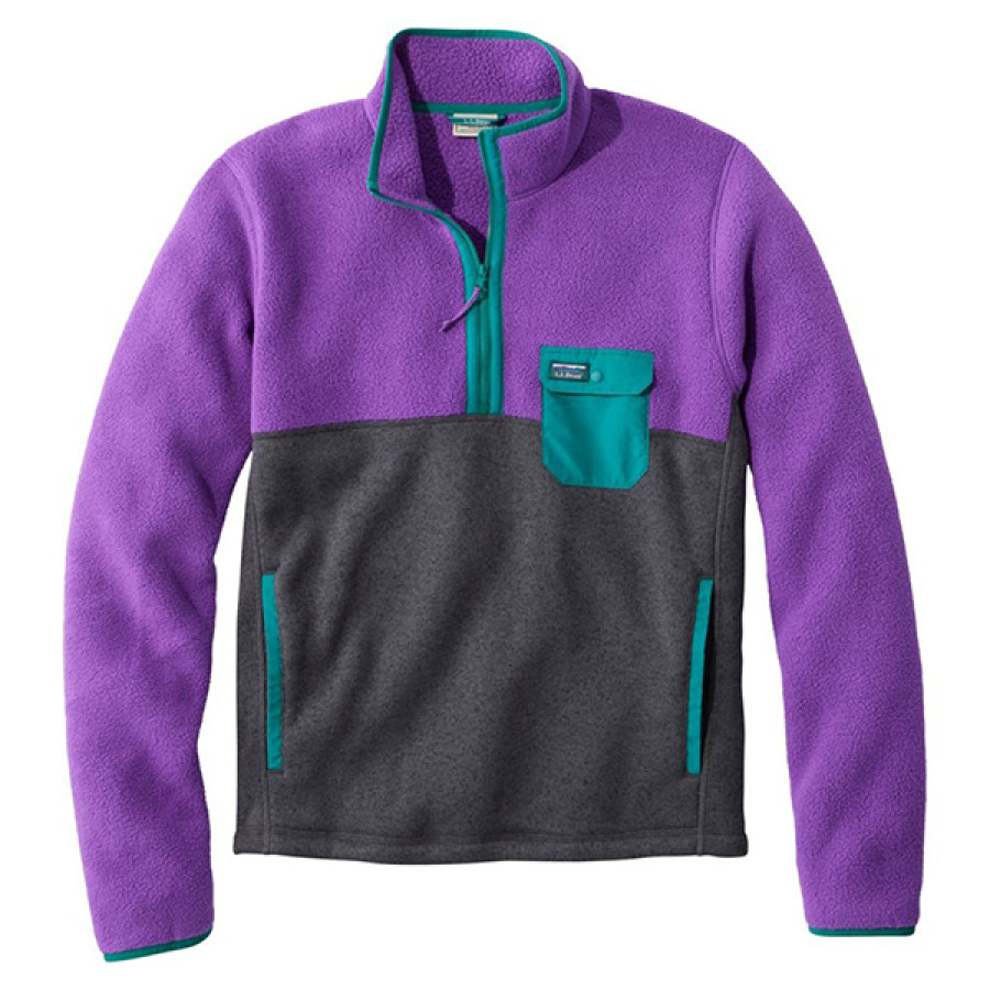 

Men's Barbie Colorblock Fleece Henley Collar Sweatshirt LLBean Outdoor Vintage Pocket Colorblock Pullover Purple