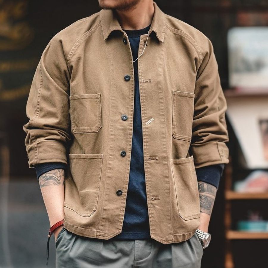 

Herren-Cargo-Hemdjacke Im Vintage-Stil Mit Mehreren Taschen