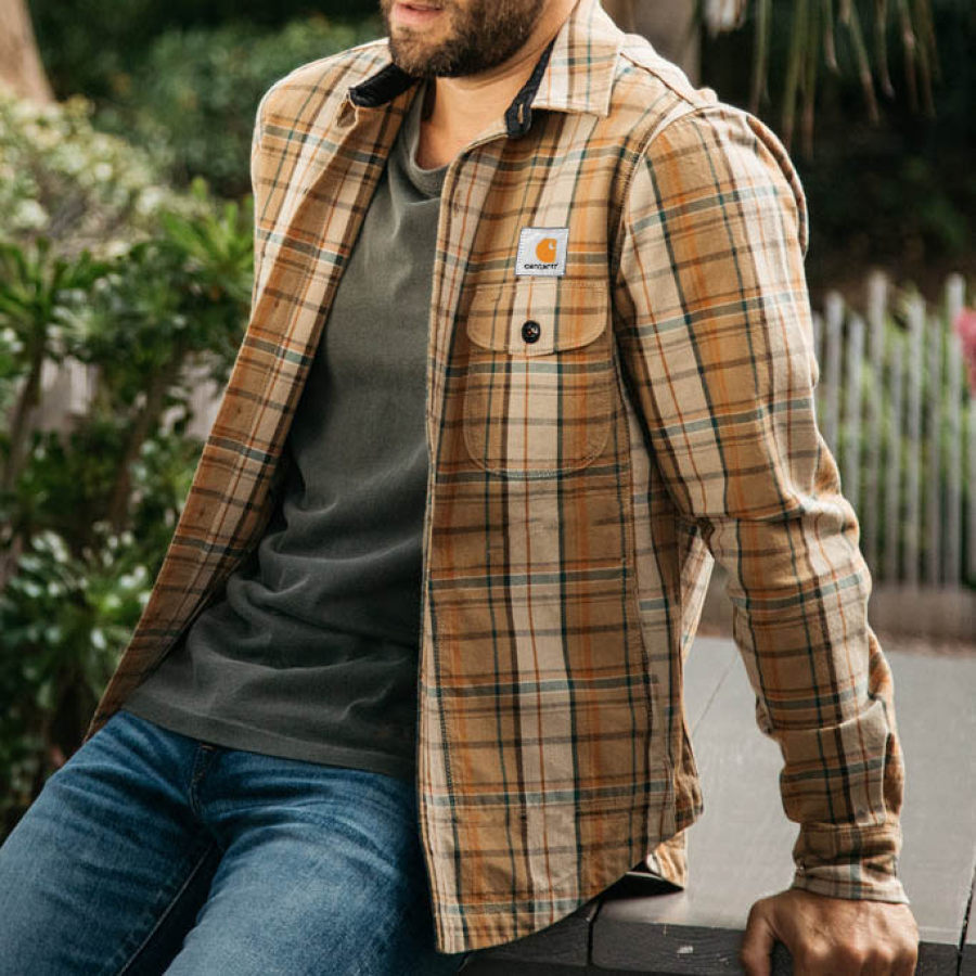 

Men's Shirt Plaid Vintage Long Sleeve Daily Tops Beige