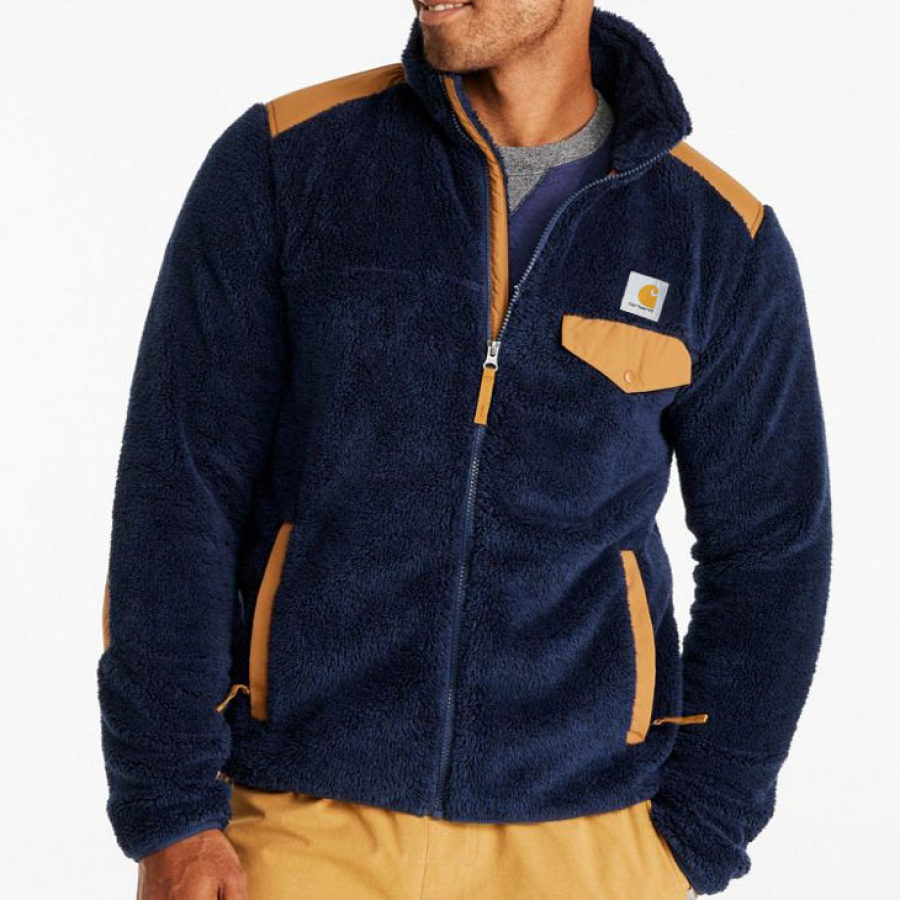 

Мужская куртка с полной молнией флисовая теплая верхняя одежда с цветными блоками и уличной верхней одеждой