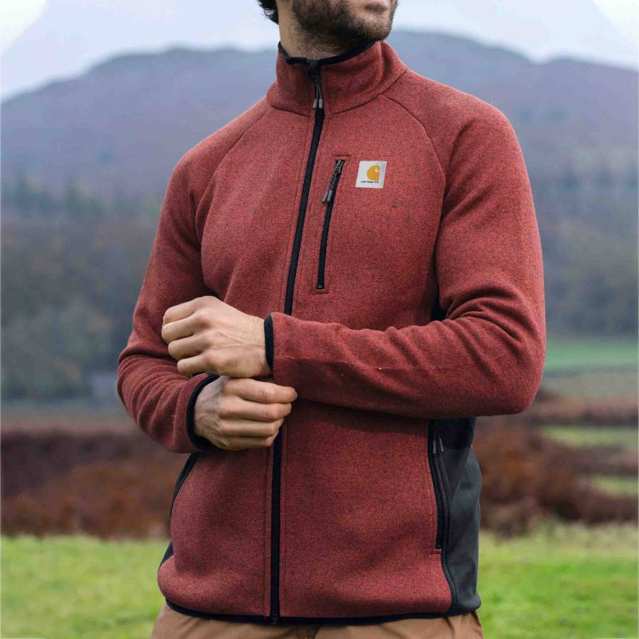 

Men's Jacket Full Zip Fleece Warm Colorblock Panel Outdoor Outerwear