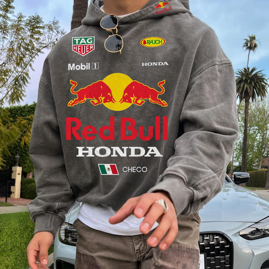 

Sudadera Con Capucha Y Bolsillo Con Estampado Gráfico De Carreras De Ocio De Gran Tamaño Sudadera Con Capucha Redbull