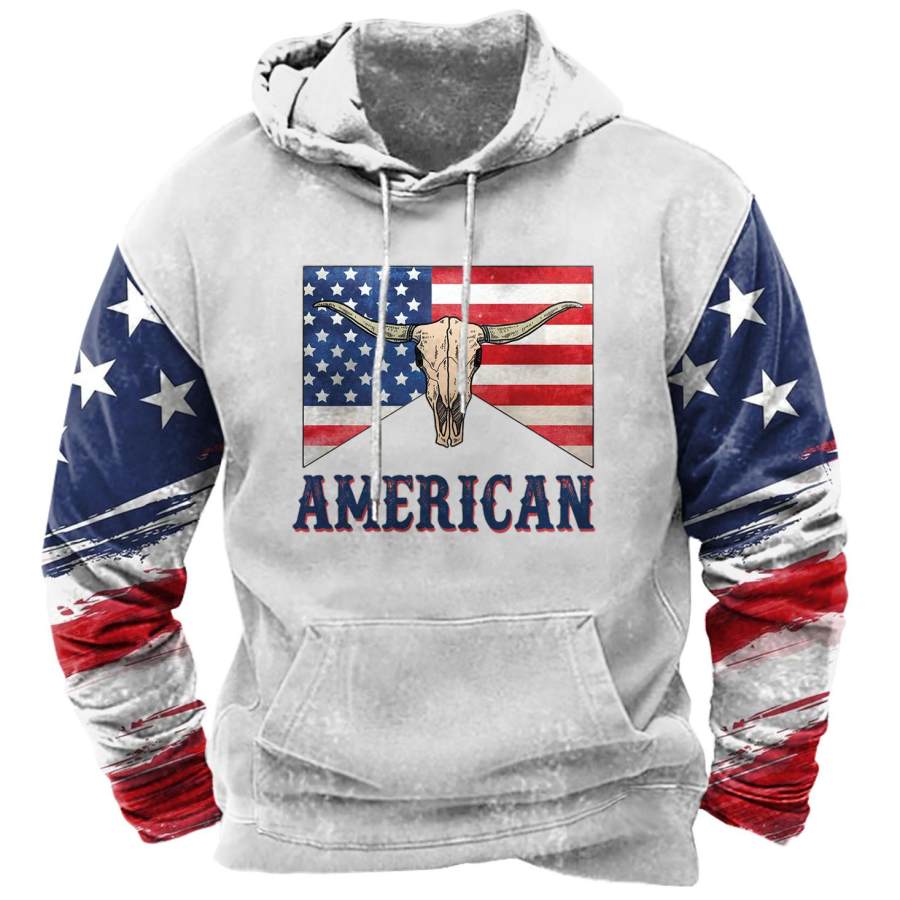 

Sudadera Con Capucha Para Hombre Estilo Vintage Azteca Vaca Occidental Calavera Bandera Americana Manga Larga Tops Diarios