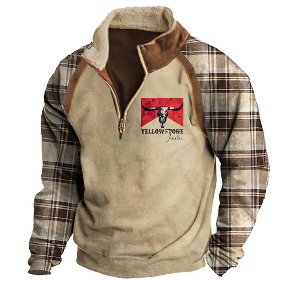 

Sudadera Para Hombre Yellowstone Plaid Quarter Zip Vintage Daily Tops Caqui