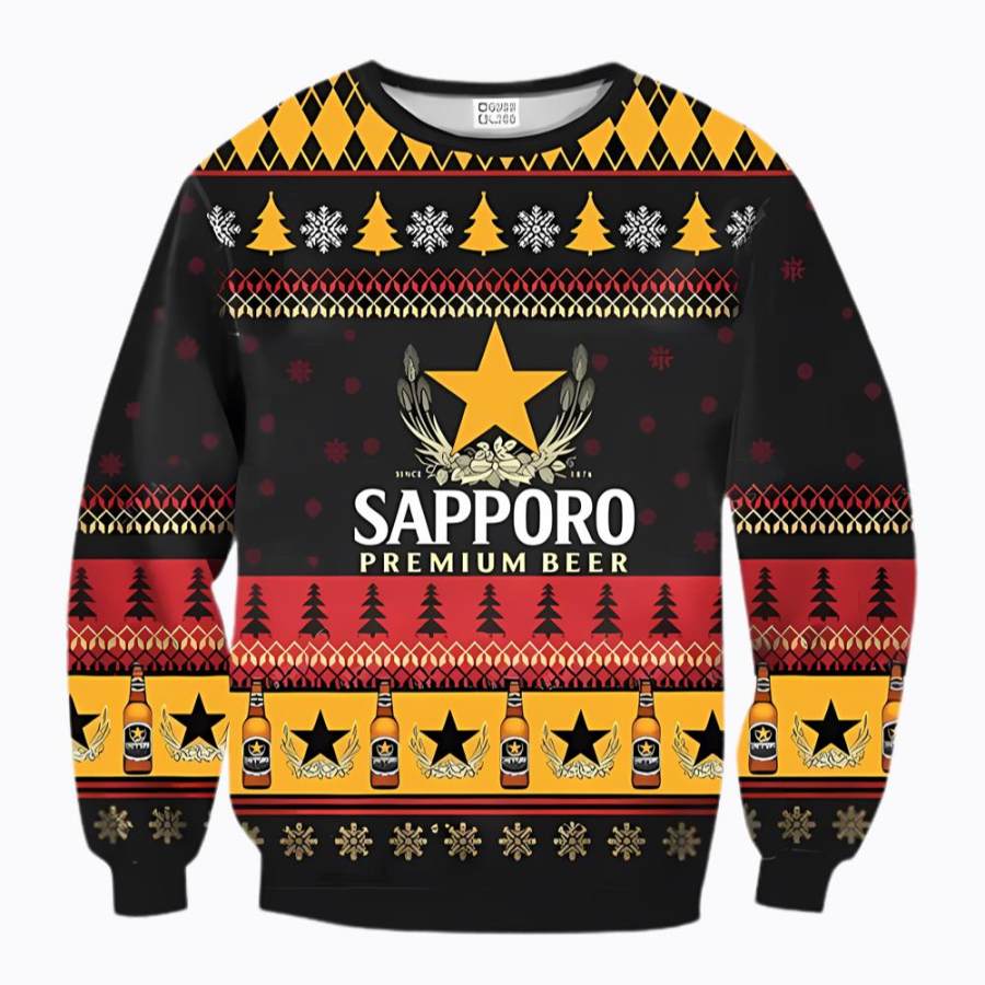 

Sudadera Navideña Fea Con Estampado 3D De Cerveza Sapporo Para Hombre