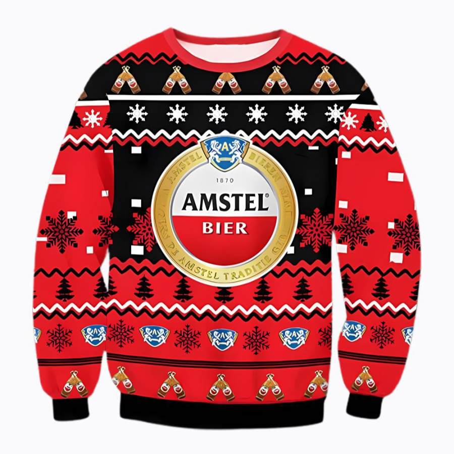 

Sudadera Navideña Fea Con Estampado 3D De Cerveza Amstel Para Hombre