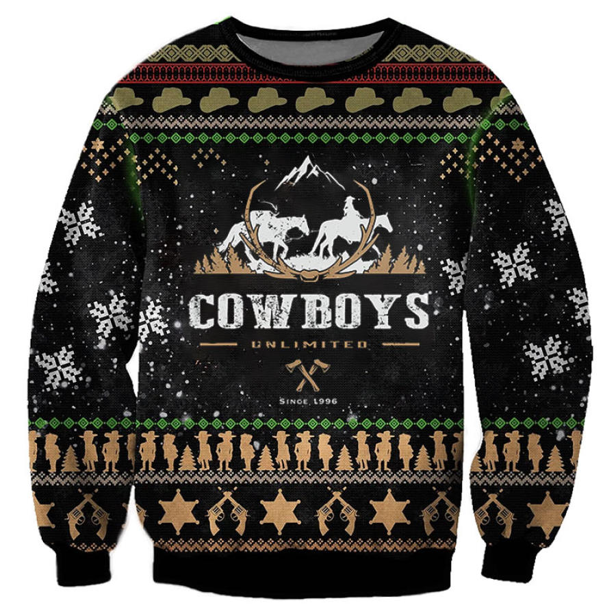 

Sudadera Navideña Con Estampado 3D De Vaquero Occidental Para Hombre