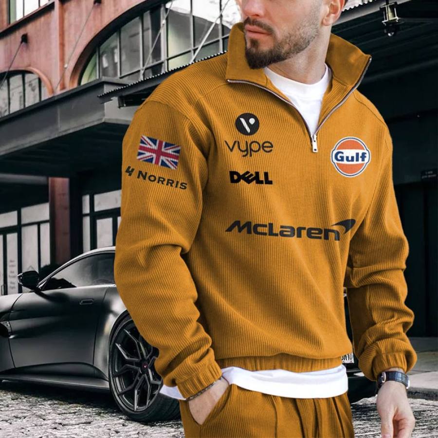 

Men's Oversized Half-Zip Sweatshirt Retro Racing Print