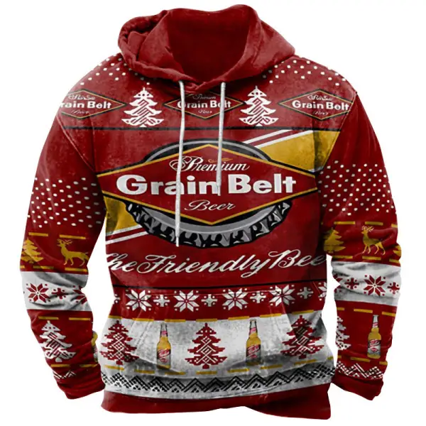 Men's Premium Grain Drinking Print Ugly Christmas Hoodie