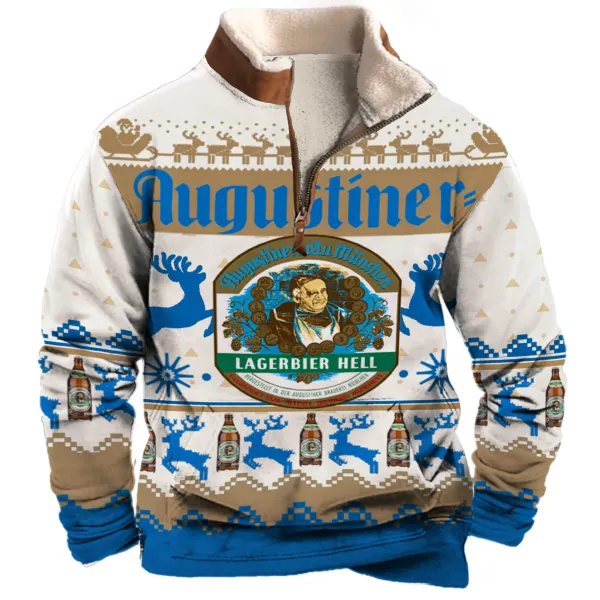 Unisex Our Beers Augustiner 1/4 Zip Collar 3D Printed Christmas Sweatshirt - Cotosen.com