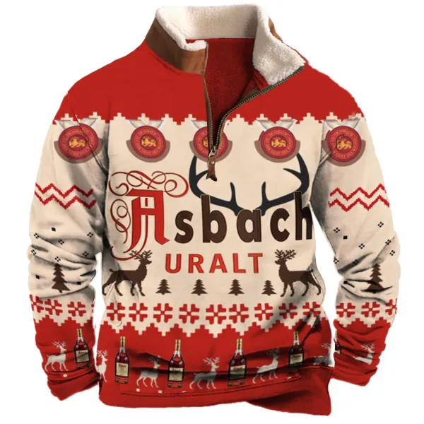 Unisex Asbach 1/4 Zip Collar 3D Printed Christmas Sweatshirt - Cotosen.com