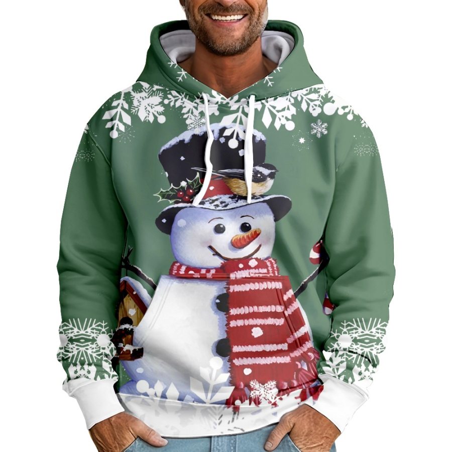 

Sudadera Con Capucha Y Bolsillo Informal Con Estampado De Muñeco De Nieve Navideño Para Hombre