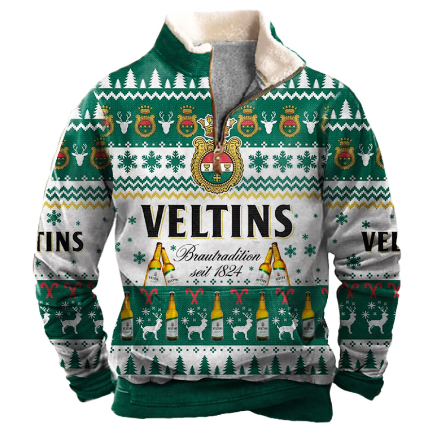 

Sudadera Henley Con Estampado Navideño Y Estampado Veltins Para Hombre