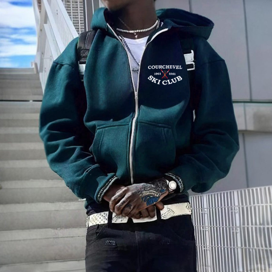 

Men's Oversized Full Zip Hooded Jacket Retro Ski Club