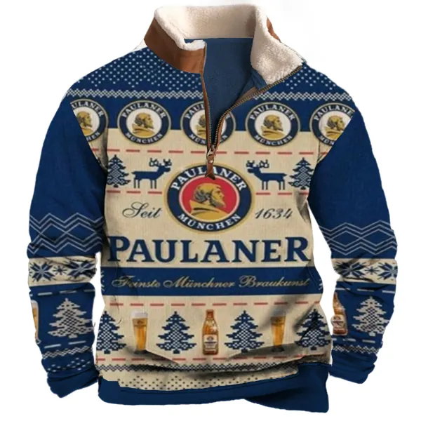 Unisex Paulaner Munchen Fun 1/4 Zip Collar Casual 3D Printed Christmas Sweatshirt - Cotosen.com